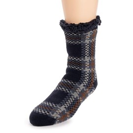MUK LUKS Men's Cabin Socks, Plaid Navy, S/M (8-10)