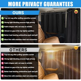 ZATOOTO Car Window Shades Set of 3, Side & Back Window Blackout Car Divider Curtains, Opaque Suede, Totally Blackout, Adjustable Length for Most Cars, Sedans, Vans & SUVs