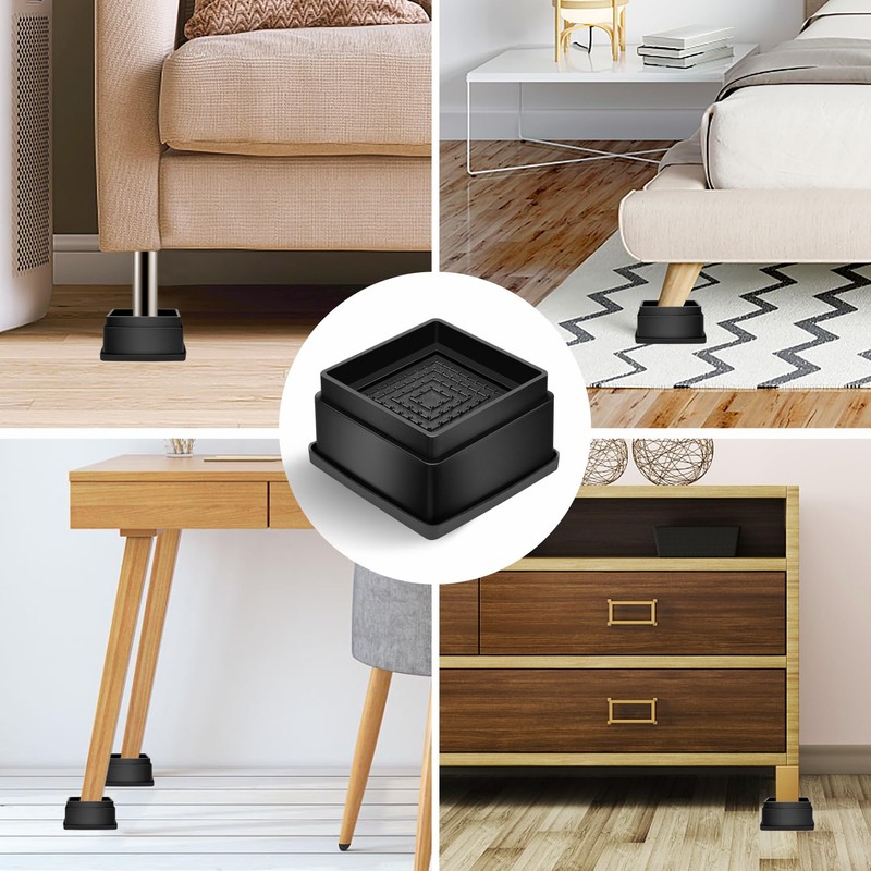 MixDora Bed Risers 1 Inch Square Stackable Furniture Risers Anti-Slip