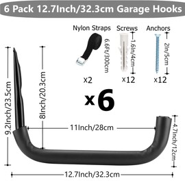 Heavdace 6 Pack Garage Storage Hooks Heavy Duty, 12.7Inch Wall Mount Storage Utility Hanger
