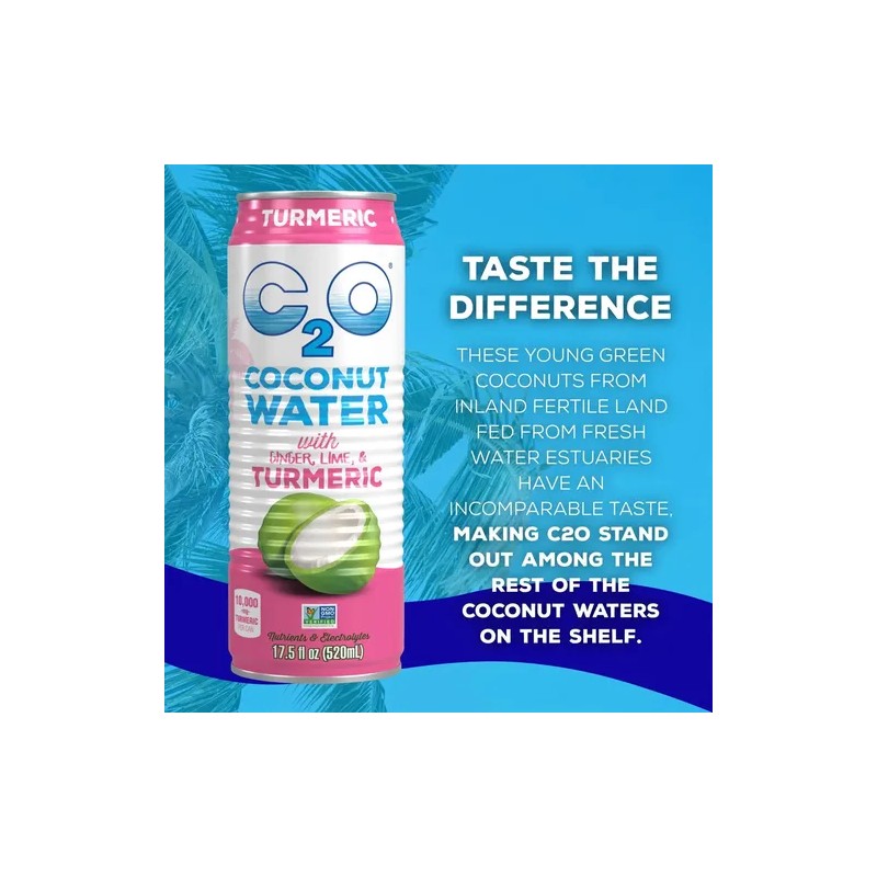 C2o Agua De Coco Con Jengibre, Lima Y Cúrcuma -