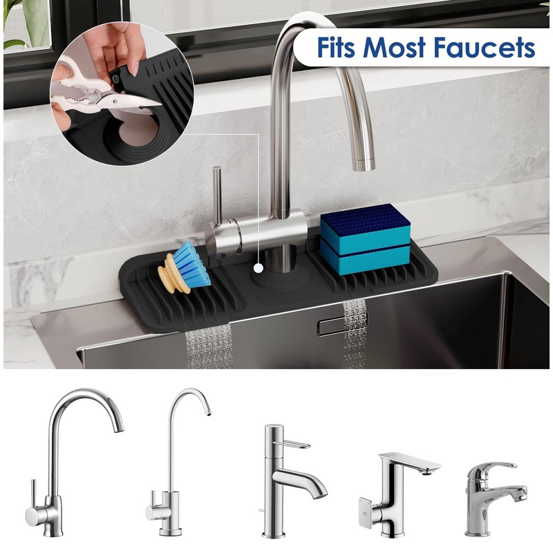 14.6 Inch Silicone Faucet Mat for Kitchen Sink Splash Guard