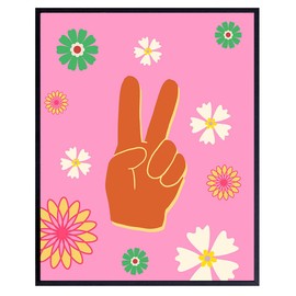 70s Retro Peace Sign Decor - Groovy Flower Power Hippie Decorations - Vintage Bohemian 60s Decor - Trendy Pink Room Decor - Funky Wall Art for Teen Girls Bedroom, College Dorm Room Decor, Women