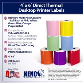 4" X 6" Direct Thermal Perforated Stickers Labels for Shipping Labels, Inventory, and Color Coding - Compatible with Zebra, Rollo, Godex and More (Rainbow Pack, 7 Rolls)