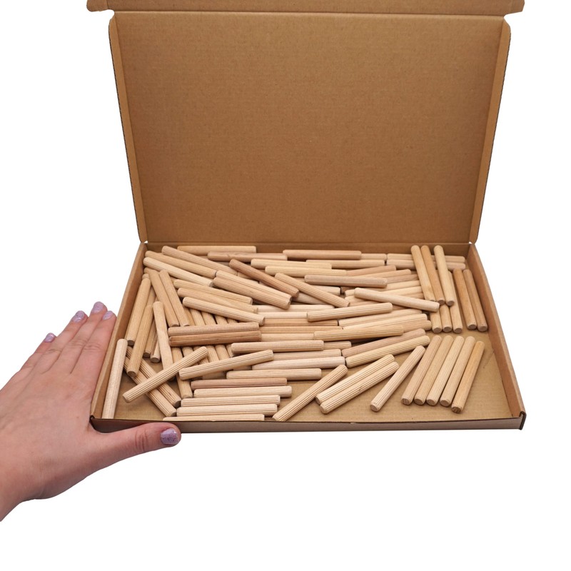(Pack of 100) Wooden Dowels 8x70mm Solid Birch Wood Groove