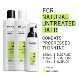 Nioxin Scalp + Hair Thickening System 2 Kit - Hair Thickening System for Natural Hair with Progressed Thinning - Shampoo, Conditioner & Scalp Treatment (150+150+40ml)