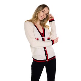 BEYOND FASHION 100% Pure Cashmere White Cardigan Sweater V Neck Button Front for Women Size XL