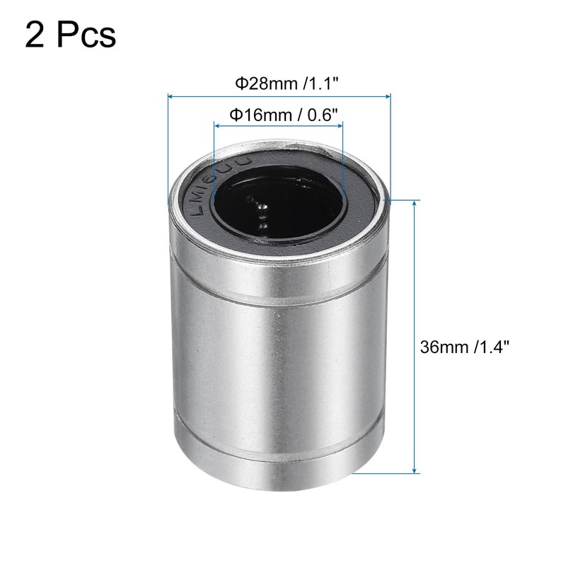 sourcing map 2Pcs LM16UU Linear Bearing 16mm Bore 28mm OD