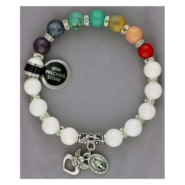 Catholic Multicolor Linked Bracelet with Semi Precious Stones Miraculous Medal