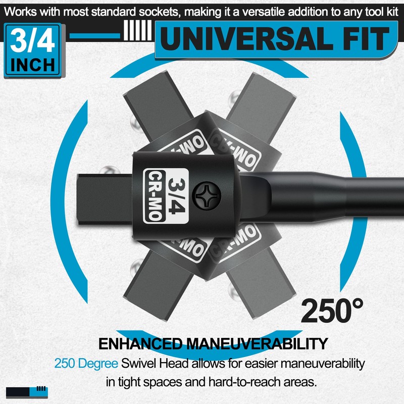 3/4” Drive 41 Inch Breaker Bar, Heavy Duty Head, Premium