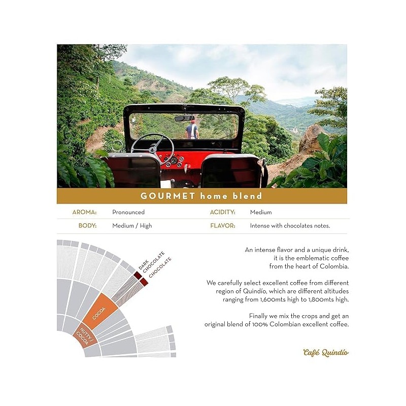 Cafe Quindio Gourmet - Medium Roast 100% Colombian Excelso Whole