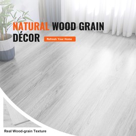 Happybuy Interlocking Vinyl Floor Tiles 48 x 7.3 Inch, 10 Tiles 5.5mm Thick, Snap Together Light Gray Wood Grain DIY Flooring for Kitchen, Dining Room, Bedrooms & Bathrooms
