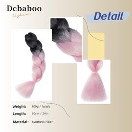 Dcbaboo Braids Extensions Synthetic Hair for Braiding 1 Piece Ombre Braiding Hair Kanekalon Hair for Braiding Hair Extensions Braids Afro Crochet Box Braids Braiding 100 g, Black & Pink
