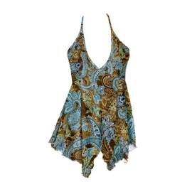 Verdusa Women's Western Paisley Tie Back Slit Halter Top Asymmetrical Flowy Tops Green Multi Large