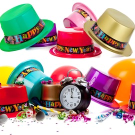 LUCKKYY 5 pcs Colorful New Years Eve Party Supplies 2025 I Multcolor Top Hats 2025 New Years Decorations Happy New Year Decorations 2025 Bulk Party Favors