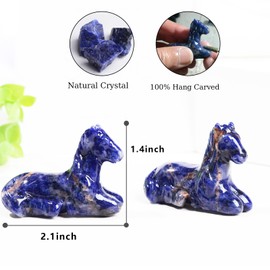 2.2 Inch Blue Sodalite Horse Crystal Figurines, Hand-Carved Healing Crystals Decor, White Horse Statues Stone Energy Gemstones, in Bedroom Office Meditation Horse Memorial Gifts for Men and Women
