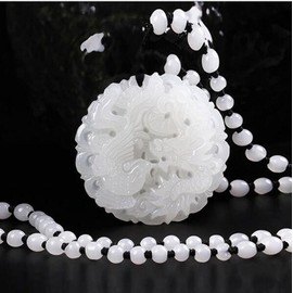 yigedan Natural White Jade Dragon Phoenix Dragon Pendant Necklace, jade, Jade