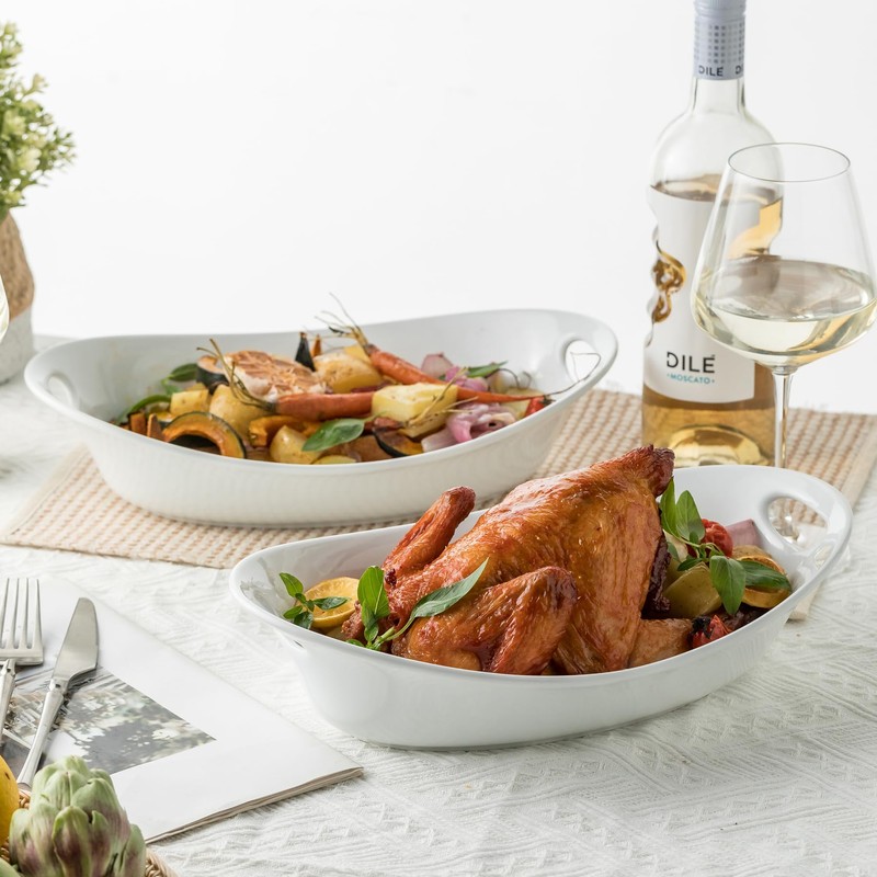 YHOSSEUN Large Serving Bowl with Handles, 1.5 Quarts Oval Serving
