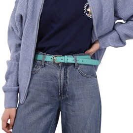 FASHIONGEN - Women genuine Italian leather belt LUNA, Made in France - Water Blue (Golden buckle), 100 cm (39 in) / Waist size 37 to 38