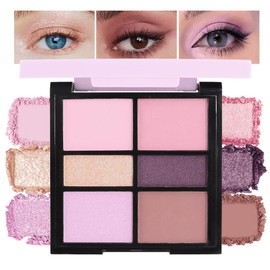 6 Colors Mini Naked Eyeshadow Makeup Palette, Neutral Nude Eye Shadow, Pink&Purple& Brown Matte Make Up Pallet with Mirror Highly Pigmented Long Lasting Waterproof Travel Size Gift Kit (Purple)