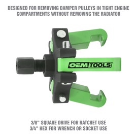 OEMTOOLS 25090 Harmonic Balancer Puller Kit, Adjustable 3-Jaw Puller Fits Most Late Model Vehicles, Forcing Screw Fits a 3/8” Square Drive, Includes 4 Forcing Rods