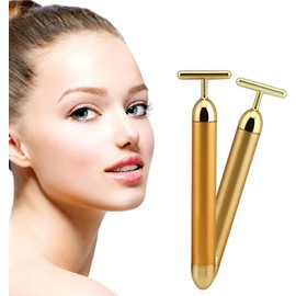 Angel Kiss Beauty Bar Energy Face Massager - 24k Golden T-Shape Pulse Electric Vibration Facial Self Skin Care Tool - Birthday Valentines Day Christmas Gifts for Her, Mom