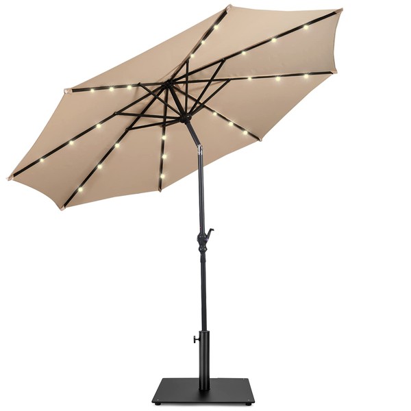 Giantex Patio Umbrella with Base Stand, 10ft Solar Led Lights