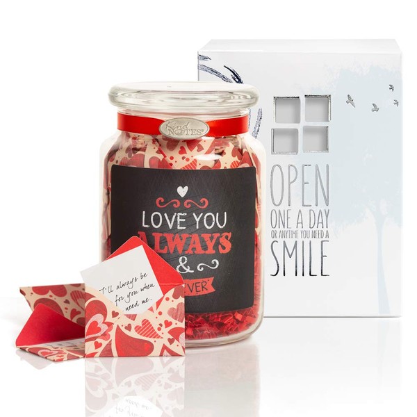 KindNotes Glass Keepsake Gift Jar with Blank Papers to Write-Your-OWN Messages - Heart Garden Love You Always