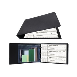 3 Rings Check Binder for 3 on a Page Checks, End-Stub Deskbook Checks, for 3 & 9 Holes 9" x11 1/4" Compact Size Checks, Vegan Leather, Home & Office Use