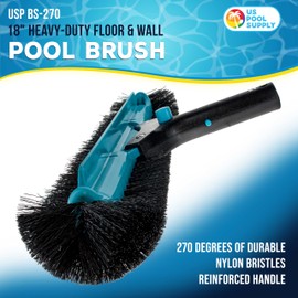 U.S. Pool Supply Professional 18" Heavy-Duty Floor & Wall Pool Brush with 270 Degrees of Durable Nylon Bristles - Reinforced Handle, Scrub Clean Corners, Steps, Leaves Debris - Safe for Vinyl Liners