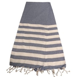 Atout Ciel Navy Stripe Fouta Beach Towel with Fringe 90 x 180 cm
