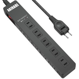 Sibling Power Strip Extension Cord, 3.3 ft (1 m), 1500 W, 10 AC Outlets, Stylish, Compact, 180° Swing Plug, Gap Compatible, Slim, Space Saving, Lightning, Electrical Leakage, Lightning Guard, Surge