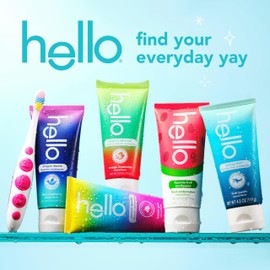 Hello Kids Toothbrush and Kids Toothpaste with Fluoride Holiday Gift Set, for Ages 3 and Older, Includes Bubblegum and Blue Raspberry Flavored Toothpastes, an Hourglass Timer, and Fun Holiday Crafts