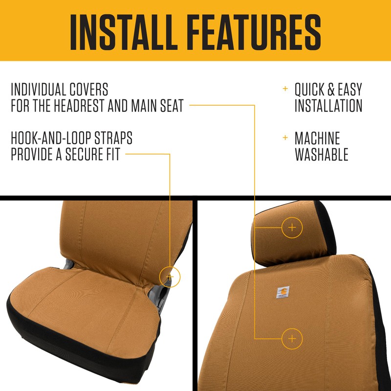 Carhartt Universal Nylon Duck Canvas Fitted Bucket Seat Cover, Durable