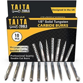 10PC Double Cut Carbide Burr Set - 0.118" (3mm) Shank, Rotary Tool Cutting Burrs - Dremel Accessories, Fordom, Flex Shaft, Dewalt And Die Grinders - For Wood Carving, Metal Working And Engraving.