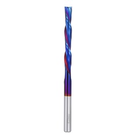HQMaster Extra Long Spiral Router Bit Down Cut 1/4 Inch Shank Solid Carbide CNC Router Bit with Nano Blue Coating CNC Bits End Mill for Woodwork Mortise Slot Trim