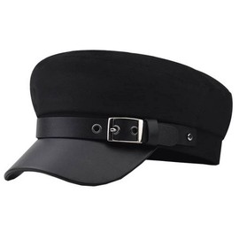 Brcus Men Women Yacht Captain Sailor Hat Newsboy Cabbie Baker Boy Peaked Beret Cap Black with Buckle