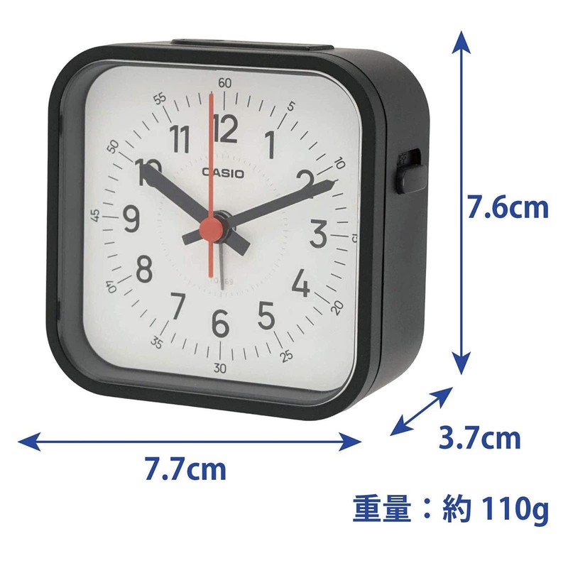 Casio TQ-169-1JF Alarm Clock, Black, Analog, Small, Mini Light, Snooze