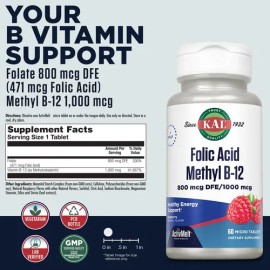 Kal Tabletas Ácido Fólico 800 Mcg Metil B-12 Frambuesa 60