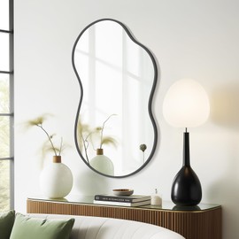 WallBeyond Irregular Wall Mirror – Asymmetrical Mirror with Aluminum Alloy Frame, Decorative Wall Mirror for Living Room, Bedroom, Bathroom, and Entryway 36" H x 20" W (Black)