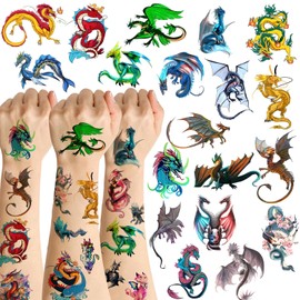 ANTING Tatuajes Temporales De Dragón Recuerdos De Fiesta De Dragón Para Niños Y Adultos 20 Hojas 144 Pegatinas De Tatuajes De Dragón Suministros Para Fiestas Recuerdos De Fiesta De Cumpleaño