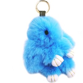 jtkdxqs Soft Cute Fashion Bunny Keychain Artificial Rabbit Fur Plush Fluffy Pom pom Key Ring for Women,light blue