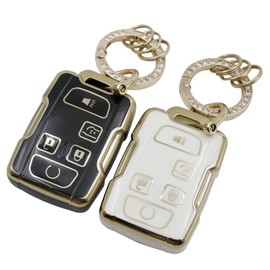 CHQLPBF 2pcs for GMC Key fob Cover with Keychain,Soft TPU Car Key Cover Case for GMC Yukon Sierra 1500 2500 3500 Chevy Silverado Suburban Tahoe (black white)