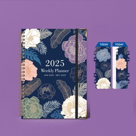 2025 Hardcover Planner Weekly and Monthly, 12-Month Planner 2025 Calendar Planner Book with Tabs & Bookmark Stickers Office Home School Supplies for Women Gifts,Wildflower(Dark)