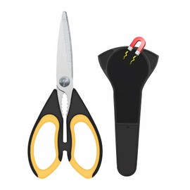 Heavy Duty Scissors Kitchen Shears with Magnetic Holder,Dishwasher Safe Stainless Steel Meat Cooking Scissors,Multifunctional All Purpose Sharp Scissors for Food,Meat,BBQ(Yellow)
