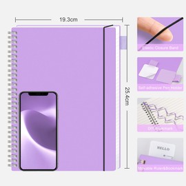 RETTACY Notebook B5 Lined, Lightweight Ring Binder, Diary 70 Sheets / 140 Pages for Writing, Notepad 100 GSM, College Ruled PVC Journal 19.3 x 25.4 cm - Purple