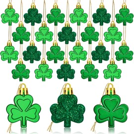 JULMELON 20Pcs St Patrick's Day Shamrocks Ornaments Glitter Good Luck Clover Hanging Baubles Irish Green Shamrock Pendant for Home Tree Party Decorations