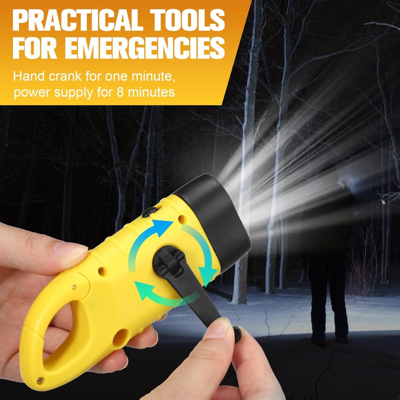 Mudder 6 Pcs Hand Crank Solar Powered Flashlights Emergency Rechargeable