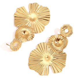 EAVUYIS Gold Flower Petal Dangle Earrings Long Lotus Flower Tassel Earrings Exaggerate Large Floral Stud Earrings Metal Texture Flower Statement Earrings Bridal Jewellery for Women and Girls