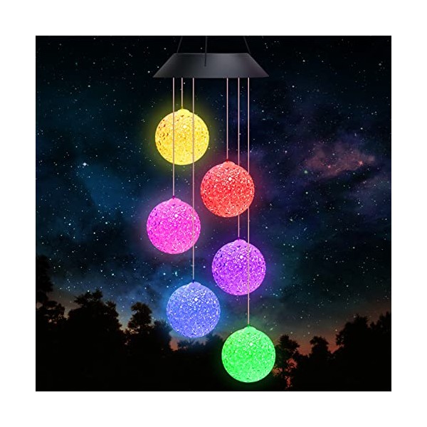 Januts LED Solar Wind Chimes Light Outdoor Color Changing Wind Chime Waterproof Mobile Garden Lamp Home Yard Patio Romantic Decorative Lights for Women Hanging Wind Chimes for Mum White Ball